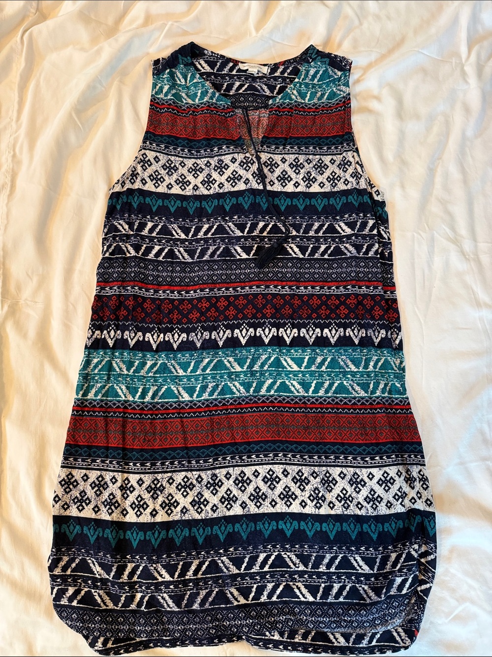 beachlunchlounge Teal, Navy & Red Tribal Stripe Tank Dress